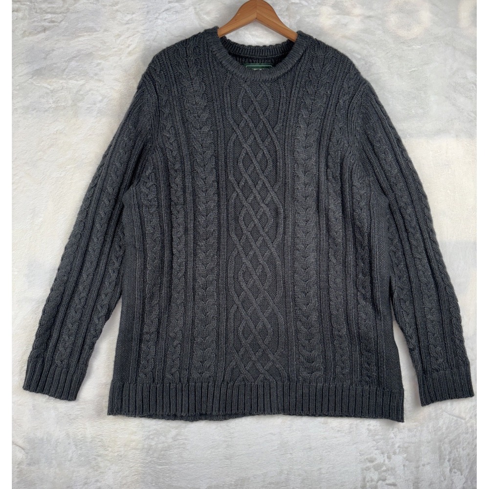 American Eagle Mens XXL‎ Sweater Green Cable Knit Crew Neck Warm Cozy Chunky Y2K